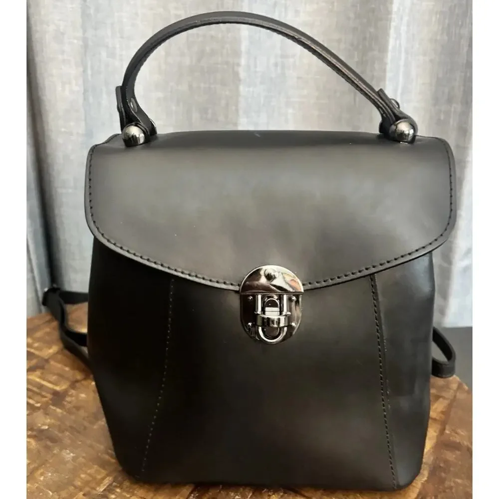 Luana Ferracuti Italy Leather Convertible Black Backpack